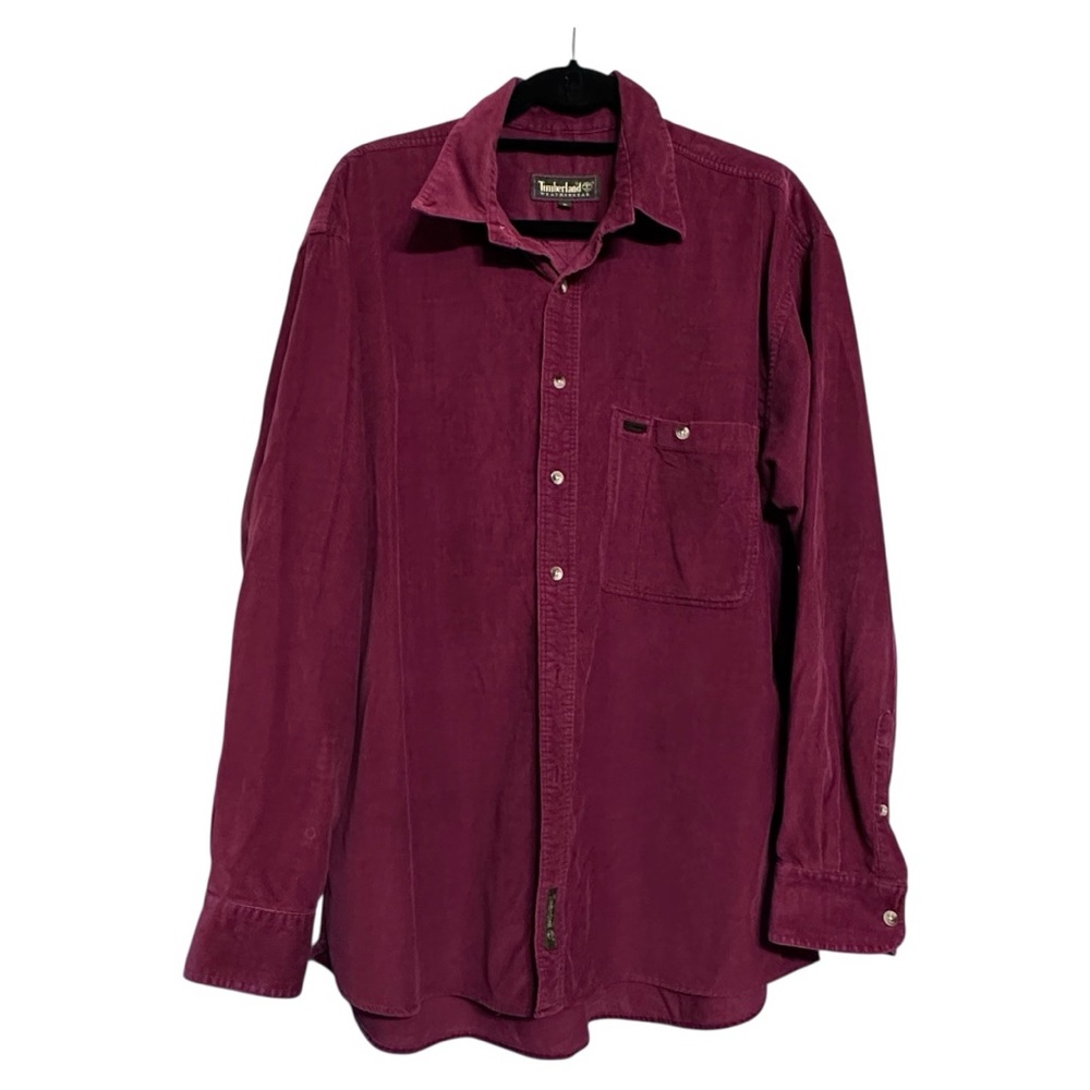 Vintage Timberland Corduroy Weathergear Burgundy Shirt Lrg